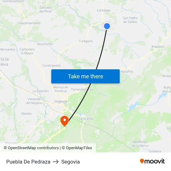 Puebla De Pedraza to Segovia map