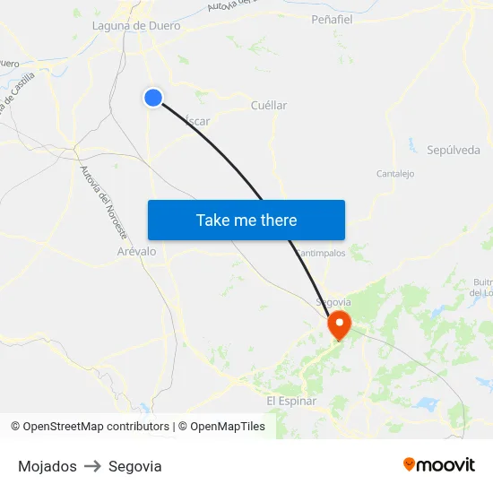 Mojados to Segovia map