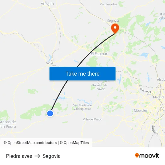 Piedralaves to Segovia map
