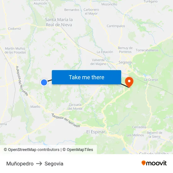 Muñopedro to Segovia map