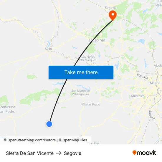 Sierra De San Vicente to Segovia map