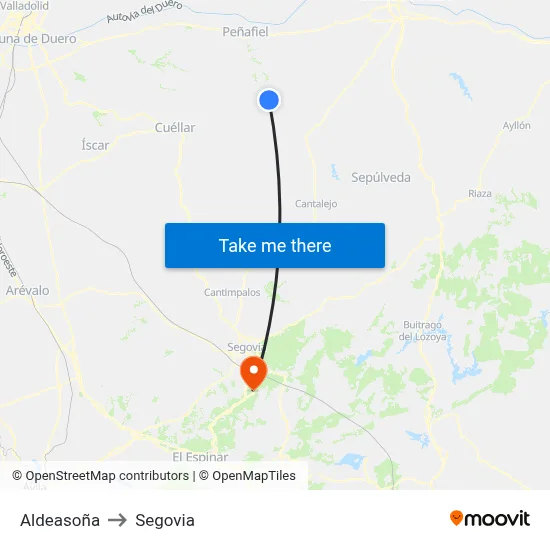 Aldeasoña to Segovia map