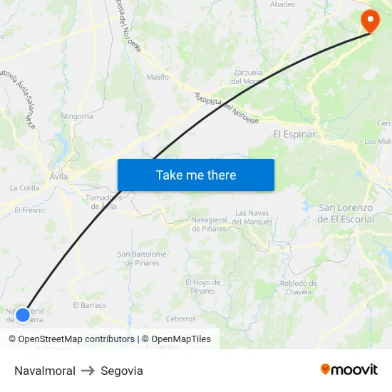 Navalmoral to Segovia map