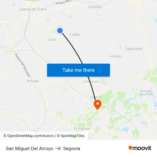 San Miguel Del Arroyo to Segovia map