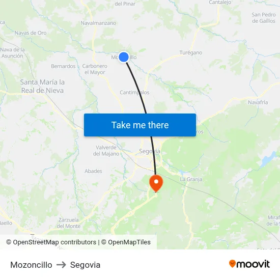 Mozoncillo to Segovia map