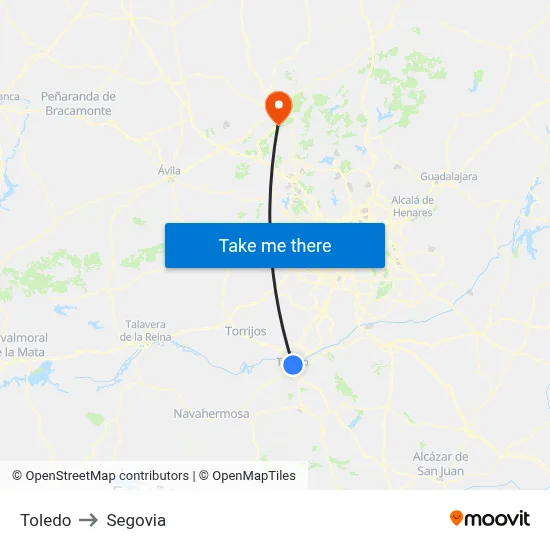 Toledo to Segovia map