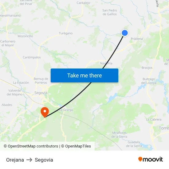 Orejana to Segovia map