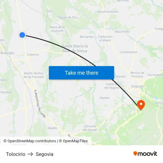 Tolocirio to Segovia map