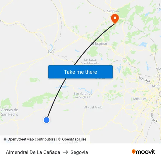 Almendral De La Cañada to Segovia map