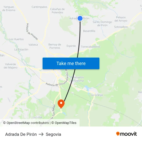 Adrada De Pirón to Segovia map