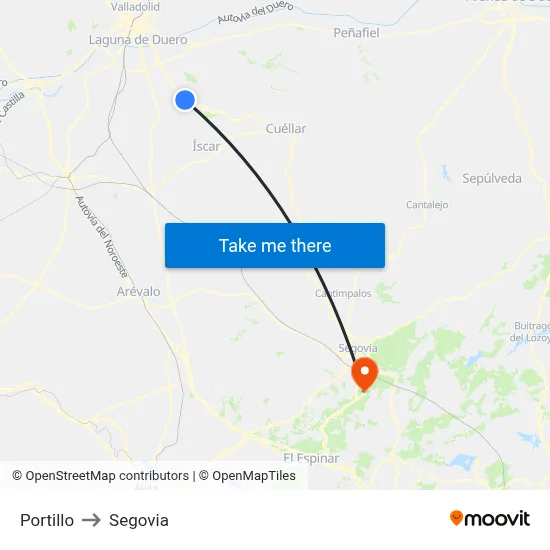 Portillo to Segovia map