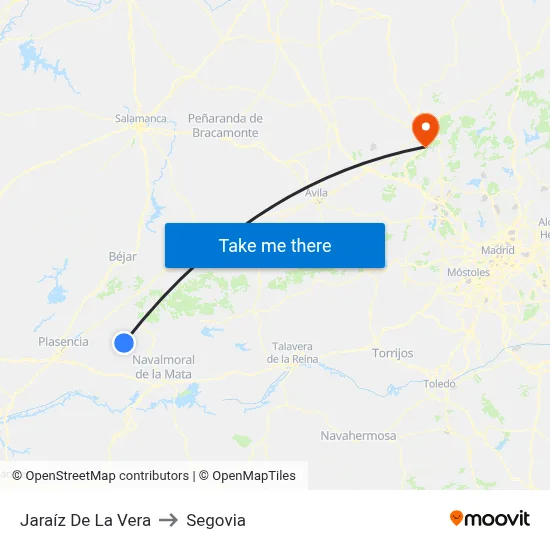 Jaraíz De La Vera to Segovia map