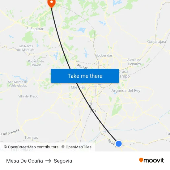 Mesa De Ocaña to Segovia map