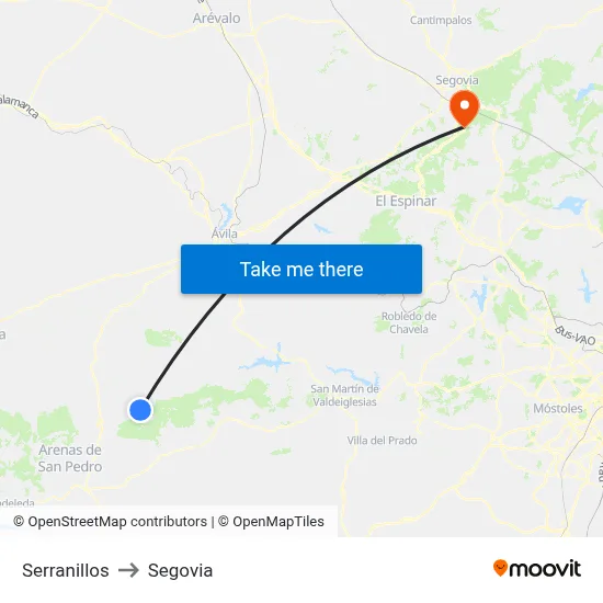 Serranillos to Segovia map