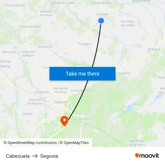 Cabezuela to Segovia map