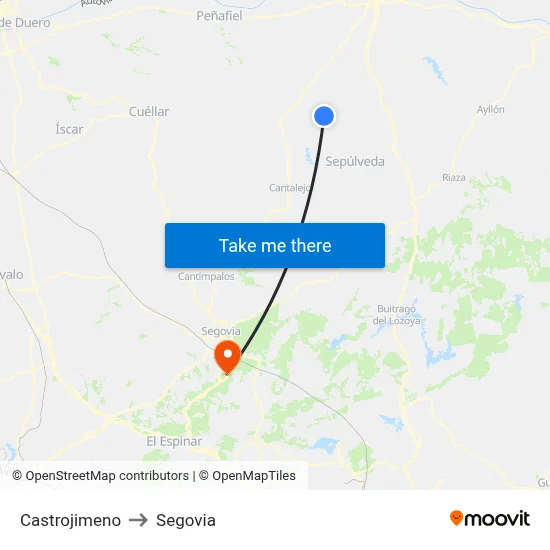 Castrojimeno to Segovia map