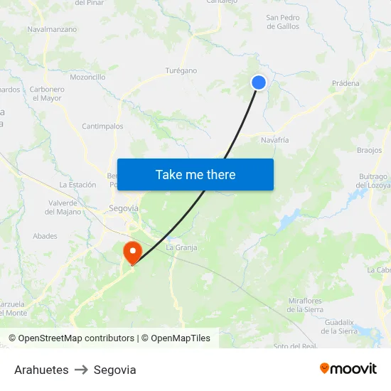 Arahuetes to Segovia map