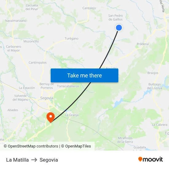 La Matilla to Segovia map