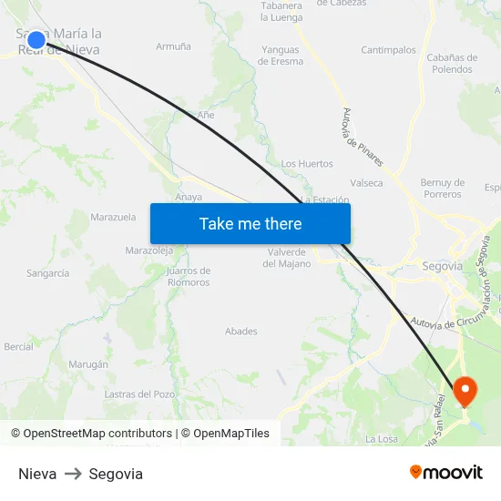 Nieva to Segovia map