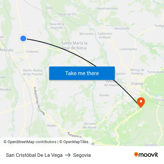 San Cristóbal De La Vega to Segovia map