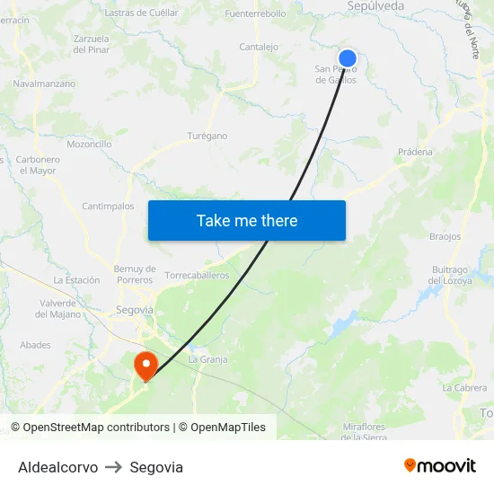 Aldealcorvo to Segovia map