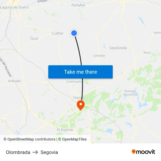 Olombrada to Segovia map