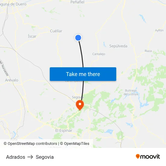 Adrados to Segovia map