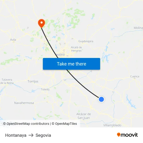 Hontanaya to Segovia map