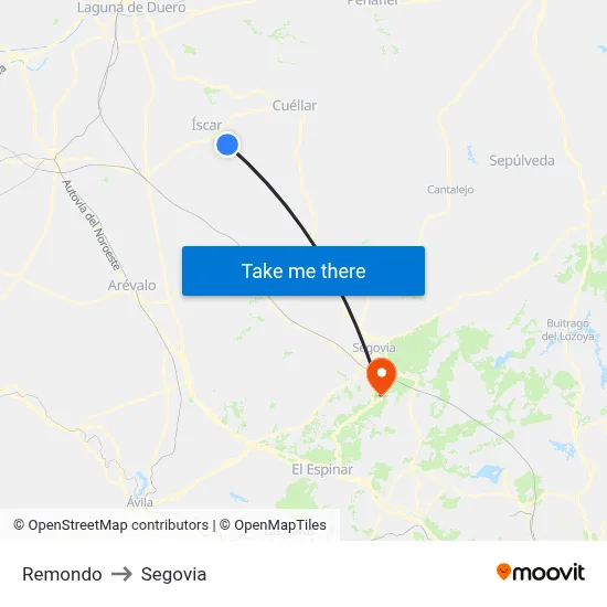 Remondo to Segovia map
