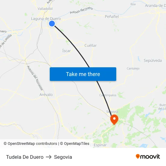 Tudela De Duero to Segovia map