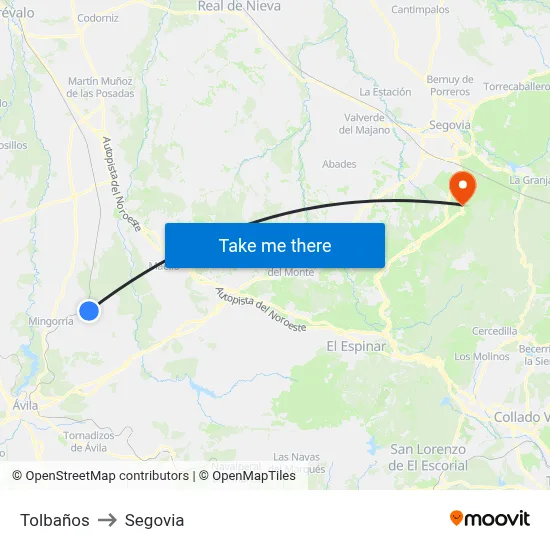 Tolbaños to Segovia map
