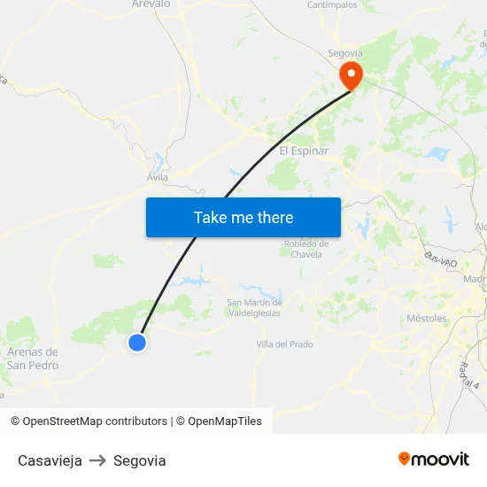 Casavieja to Segovia map
