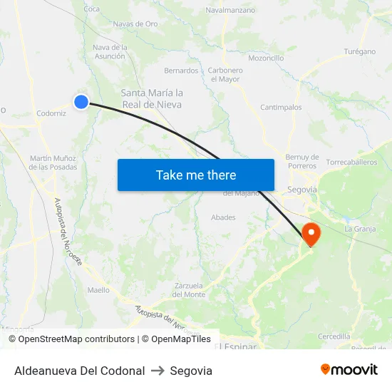 Aldeanueva Del Codonal to Segovia map