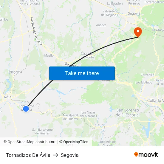 Tornadizos De Ávila to Segovia map