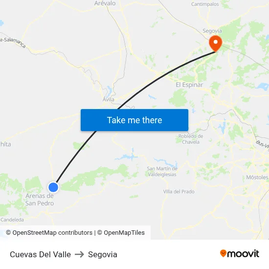Cuevas Del Valle to Segovia map