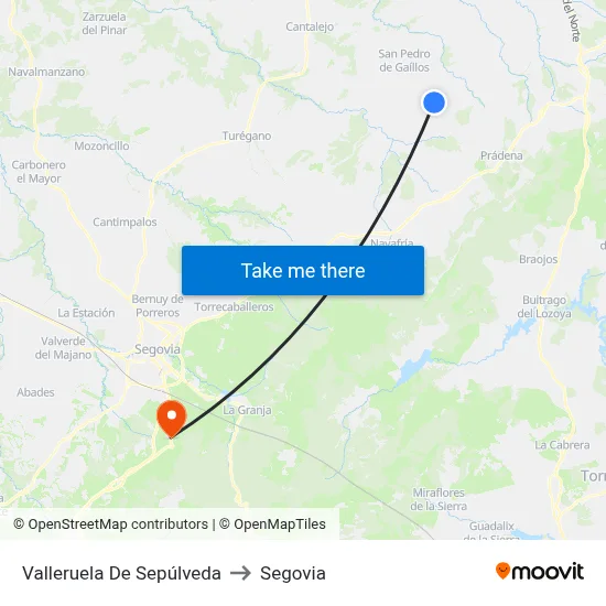 Valleruela De Sepúlveda to Segovia map