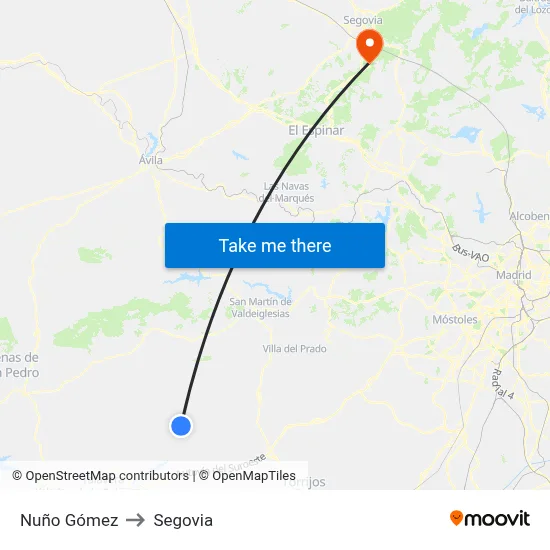 Nuño Gómez to Segovia map