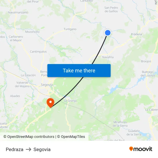Pedraza to Segovia map