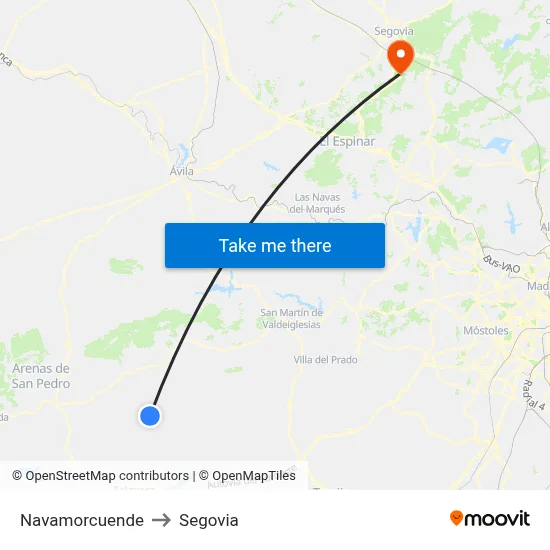 Navamorcuende to Segovia map