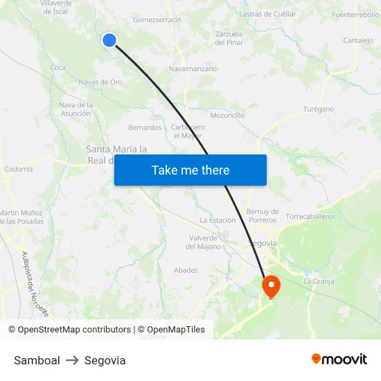 Samboal to Segovia map