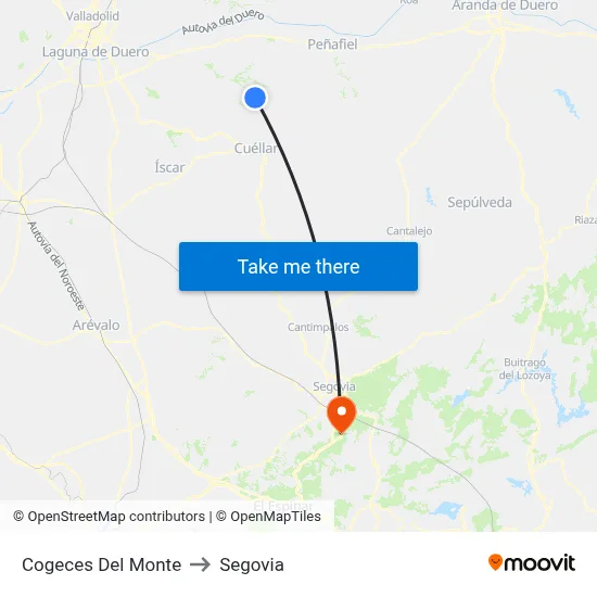 Cogeces Del Monte to Segovia map