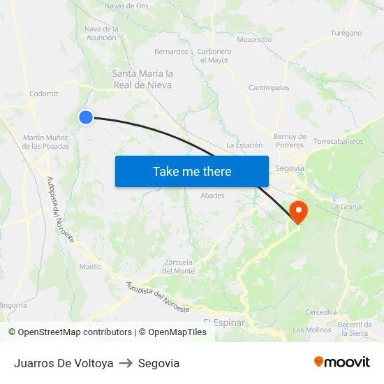 Juarros De Voltoya to Segovia map