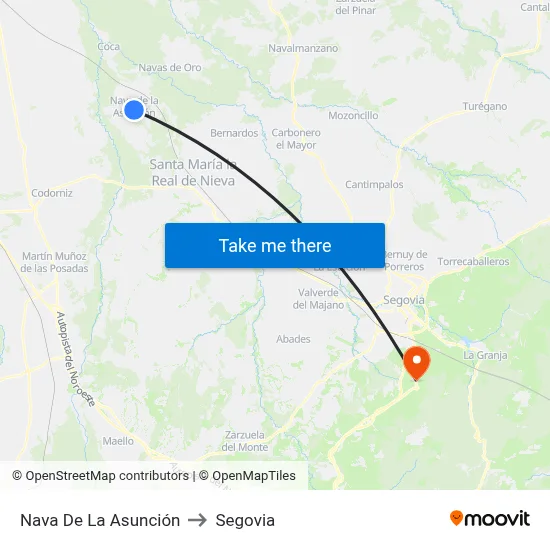 Nava De La Asunción to Segovia map