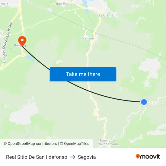 Real Sitio De San Ildefonso to Segovia map