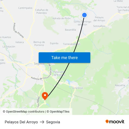 Pelayos Del Arroyo to Segovia map
