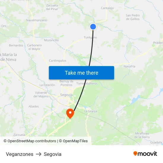 Veganzones to Segovia map