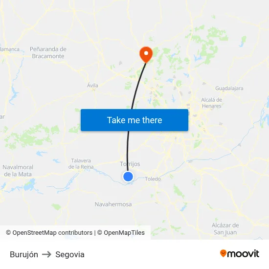Burujón to Segovia map