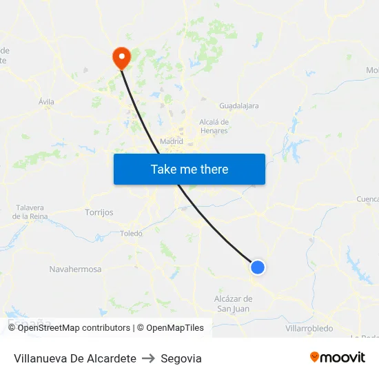 Villanueva De Alcardete to Segovia map