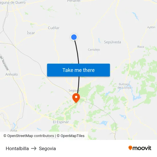 Hontalbilla to Segovia map
