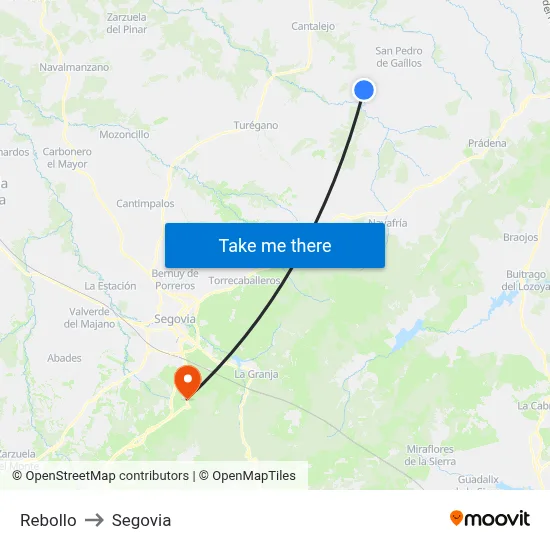Rebollo to Segovia map